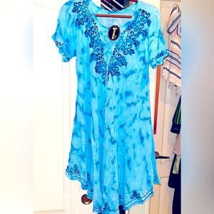 SHORELINE Summer Shift Dress
Women Size 1X Turquoise Short-Sleeve Embroidery NEW